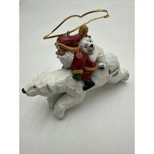 House Of Hatten Susan M Smith Santa w/ Cub Riding Polar Bear Christmas Ornament